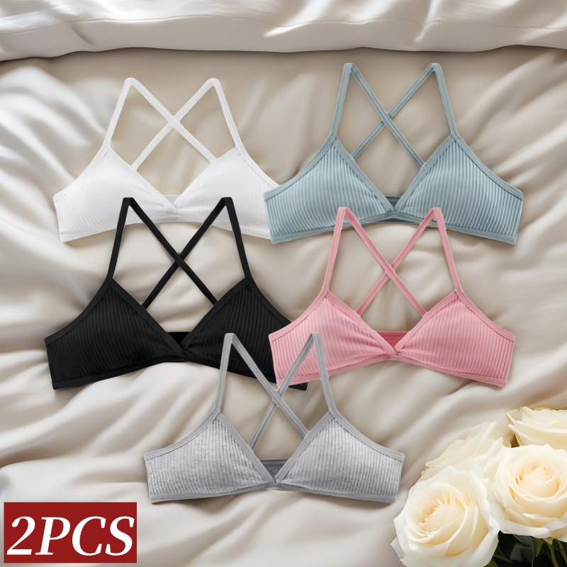 Bralette Triangle Set - ชุดชั้นในสตรีแบบเว้าลึก 2/4 ชิ้น/ชุด บราผ้าฝ้ายแบบบาง ไม่มีฟองน้ำ บราเล็ตต์เซ็กซี่
