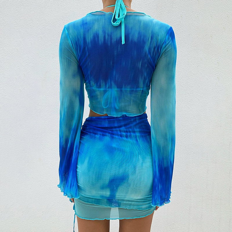 Nsangu เซ็กซี่สองชิ้นชุด Blue  - Crop Top Crochet บทวิจารณ์และราคา