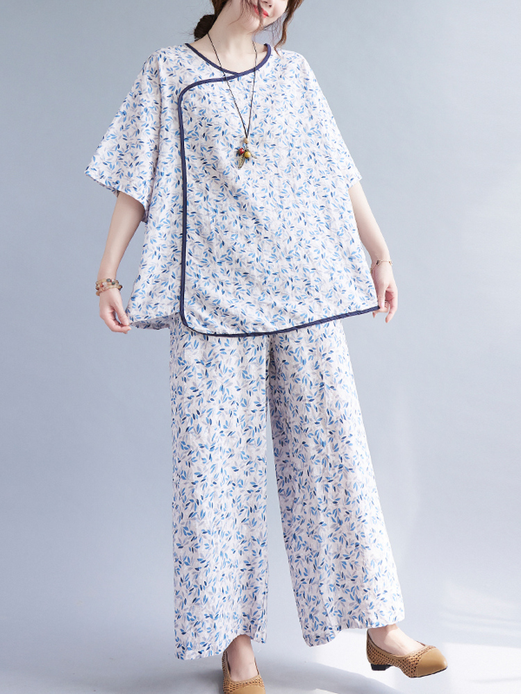 ชุดผ้าฝ้ายผสมลินินลายดอกไม้สำห - Linen Pant Wide บทวิจารณ์และราคา