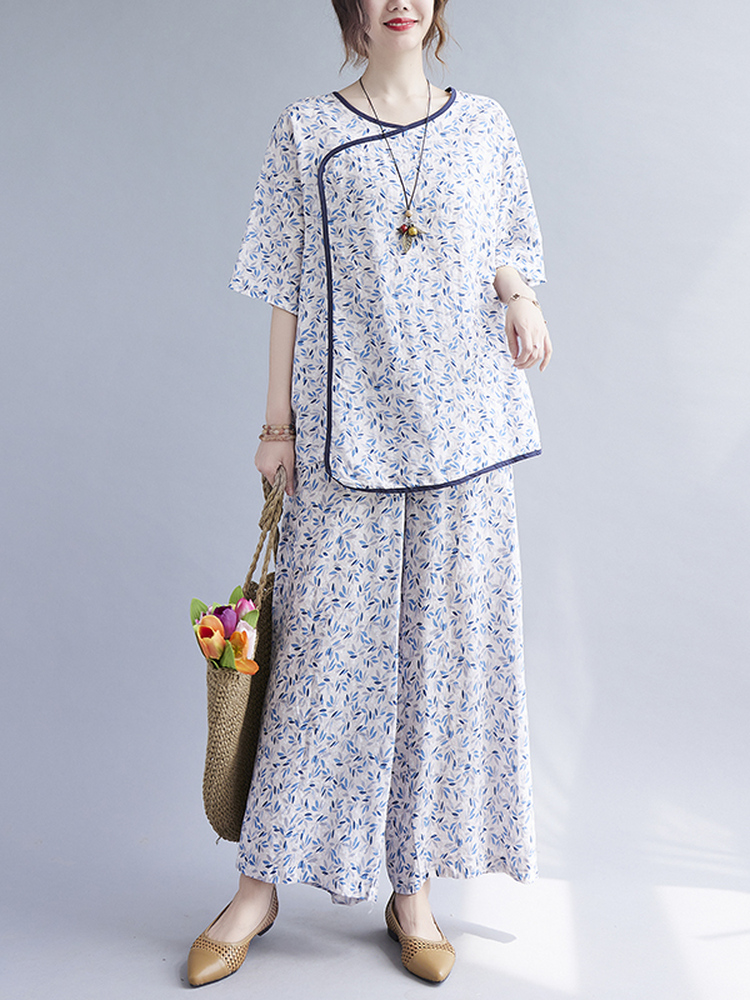 ชุดผ้าฝ้ายผสมลินินลายดอกไม้สำห - Linen Pant Wide บทวิจารณ์และราคา