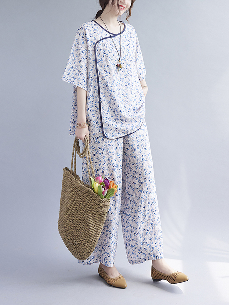 ชุดผ้าฝ้ายผสมลินินลายดอกไม้สำห - Linen Pant Wide บทวิจารณ์และราคา