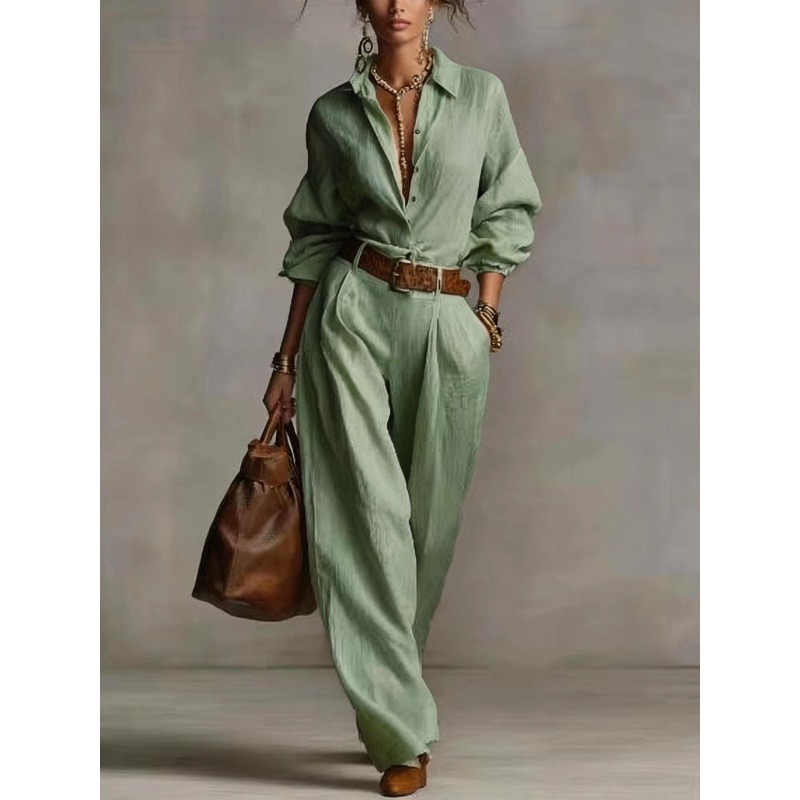 ชุดเซ็ตเสื้อเชิ้ตติดกระดุมสุดห - Linen Pant Wide บทวิจารณ์และราคา