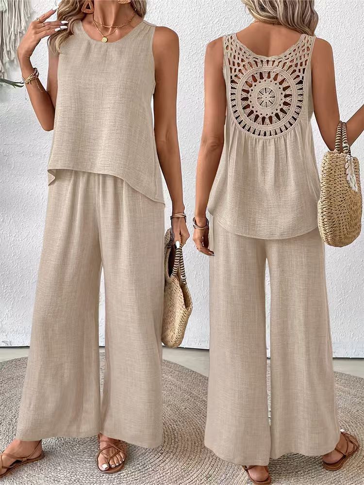 ชุดเซ็ตสองชิ้นสำหรับผู้หญิง ผ้ - Linen Pant Wide บทวิจารณ์และราคา