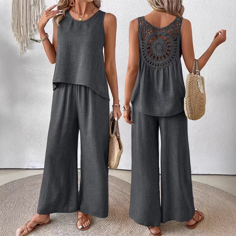 ชุดเซ็ตสองชิ้นสำหรับผู้หญิง ผ้ - Linen Pant Wide บทวิจารณ์และราคา