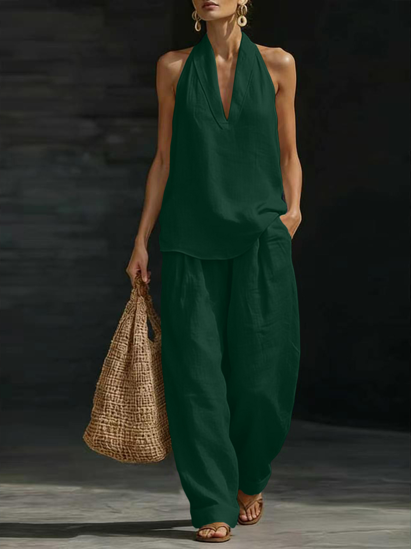 ชุดเซ็ตผ้าลินิน 2 ชิ้นสำหรับผู - Linen Pant Wide บทวิจารณ์และราคา