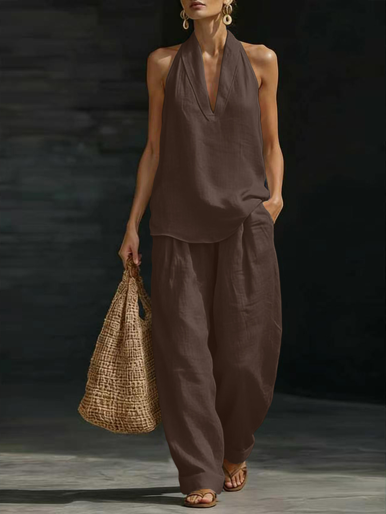 ชุดเซ็ตผ้าลินิน 2 ชิ้นสำหรับผู - Linen Pant Wide บทวิจารณ์และราคา