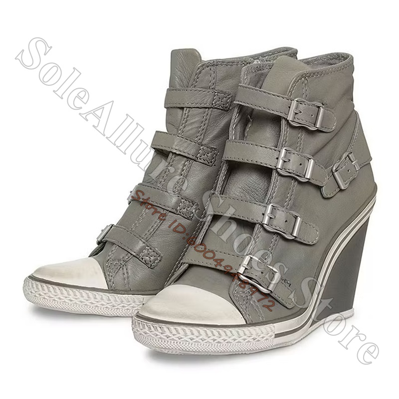 รองเท้าผ้าใบหุ้มข้อสีเทาแบบมีห - Wedge Espadrille Women บทวิจารณ์และราคา
